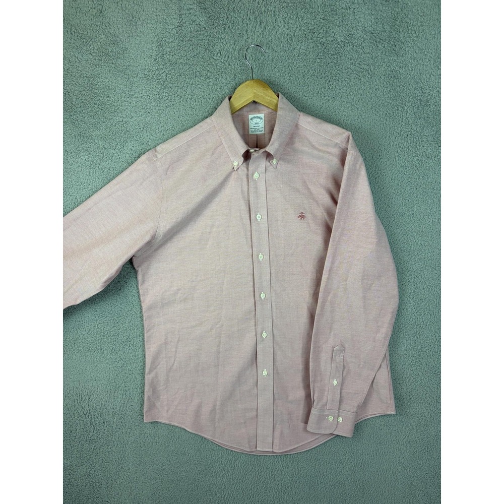 Brooks Brothers Shirt Mens Large Pink Solid Regent 1818 Non-Iron Cotton Oxford